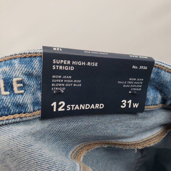 American Eagle Mom Jeans Denim Pant Women Size 12 Regular NWT Distressed Hi Rise - Picture 10 of 16